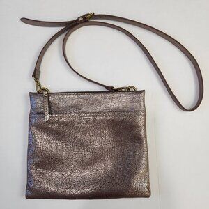 Fossil Metallic Bronze Brown Leather Crossbody Bag Adjustable‎ Strap NWOT